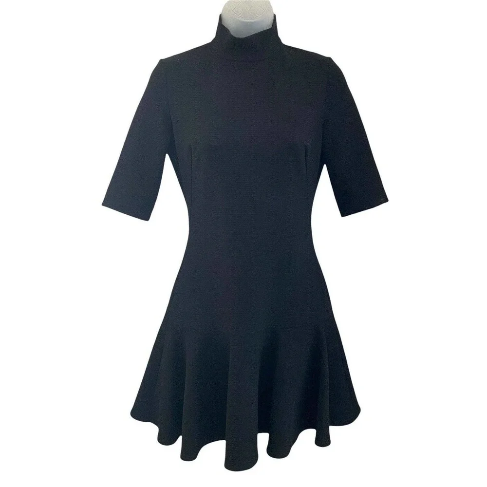 Black Halo Womens Size 2 Dress Mock Neck Black Ribbed Fit & Flare Drop Waist - Picture 1 of 10